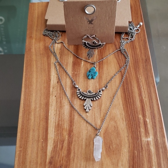 American Eagle Outfitters Jewelry - AEO Triple Layer Boho Eagle Necklace & Ring Set